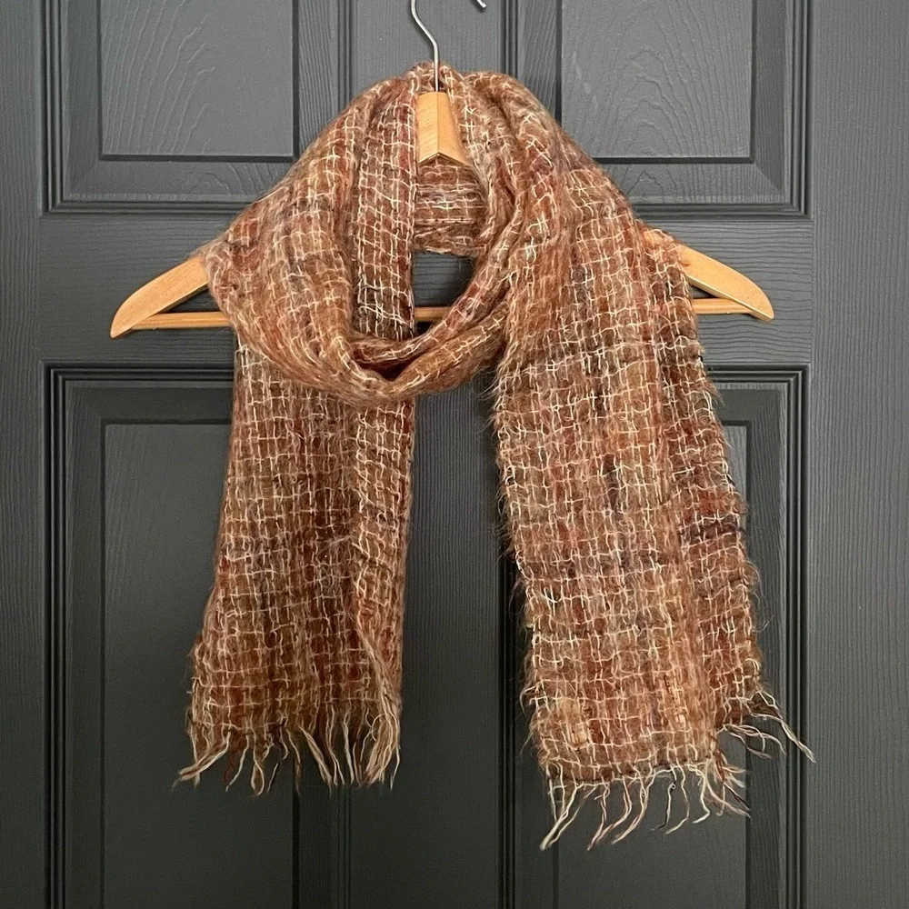HIGHLANDS Vintage Mohair Wool Winter Scarf Made In Scotland Brown One Size